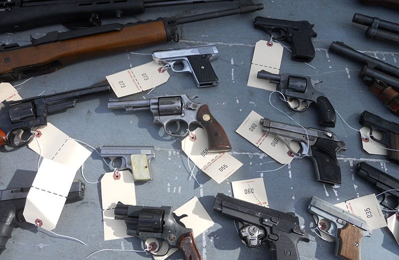 A display of some of the weapons turned in at the 2017 Buyback.