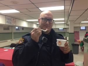 5th District's own, Officer Stiegelmeyer. Little known fact, Santa's favorite ice cream is Mitchell's Dark Chocolate Peppermint.