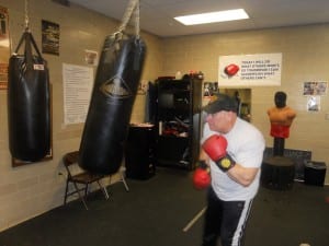 Captain Sulzer floats like a butterfly as he works the heavy bag that was donated by The Cleveland Police Foundation