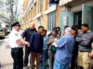 Retired CPD Officer Jimmy Traynor, who owns the West Side Market Cafe', took the time to give the kids and staff a history lesson on the West Side Market.