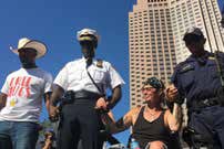 Police and protesters at the RNC