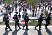 Police and protesters at the RNC