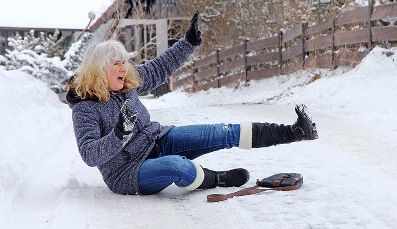 Woman falling on ice