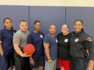 4th District and Community Relations officers at A.B. Hart Middle School with Kick Ball with Cops