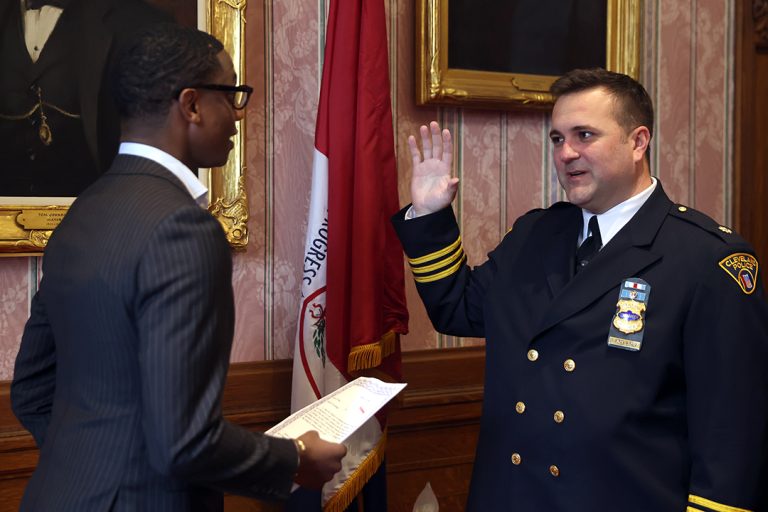 Mayor Justin M. Bibb swears in Deputy Chief Jarod Schlacht