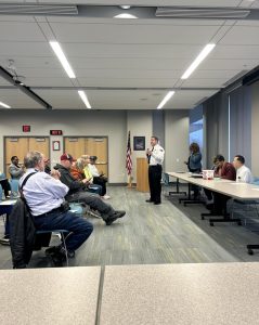 Commander Maguth addresses residents during the District 3 Policing Committee meeting.