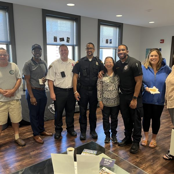 Attendees mingling during District 3 Coffee with a Cop at The Foundry