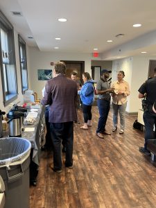 District 3 officers and guests enjoying conversation at The Foundry event