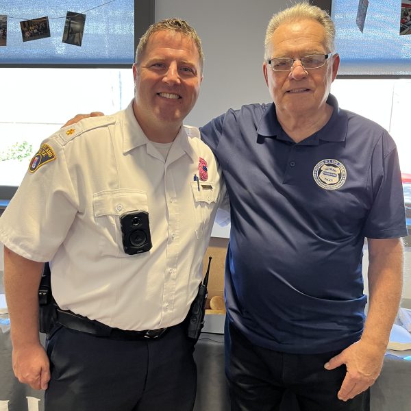 Commander Mark Maguth with CPF’s Bob Guttu at The Foundry Coffee with a Cop