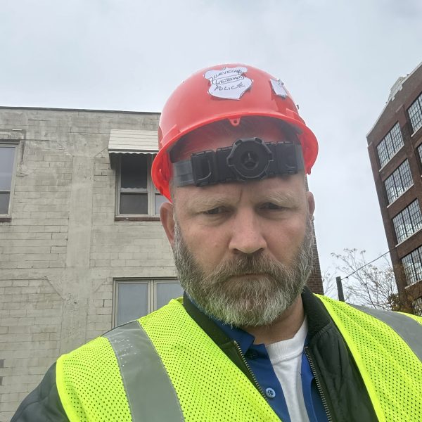 Lt. Lentz sharing a lighthearted moment during his visit to the construction site.